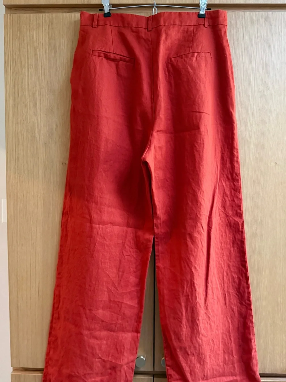 Reformation Vesta Linen High-Waist pants in “blood orange”